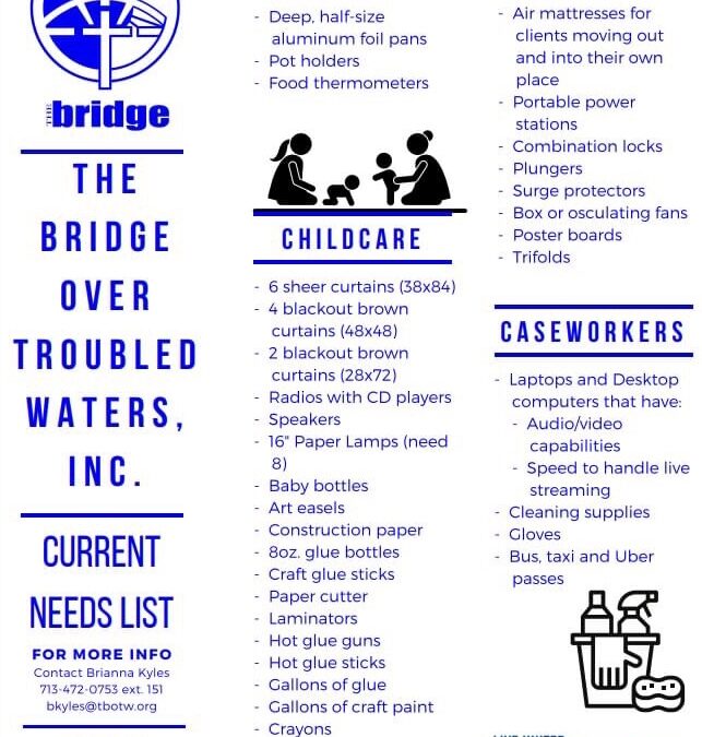 Bellaire Police partner, The Bridge over Troubled Waters, needs the community’s help.