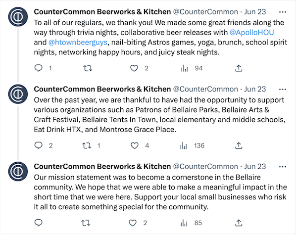 CounterCommon Beerworks & Kitchen will close June 30.