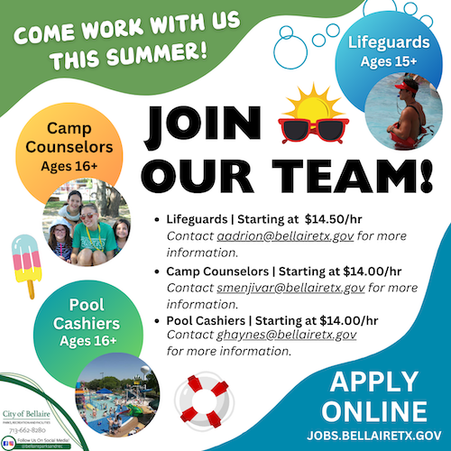 Bellaire Parks and Recreation is hiring.